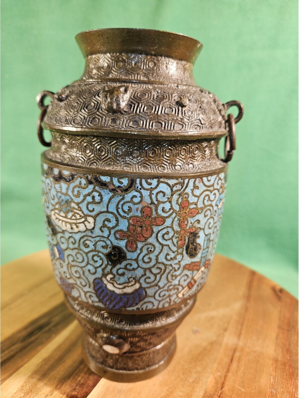 Champleve Brass Japanese Lamp Base W/Enamal Inlay Converted Urn Unknown Period